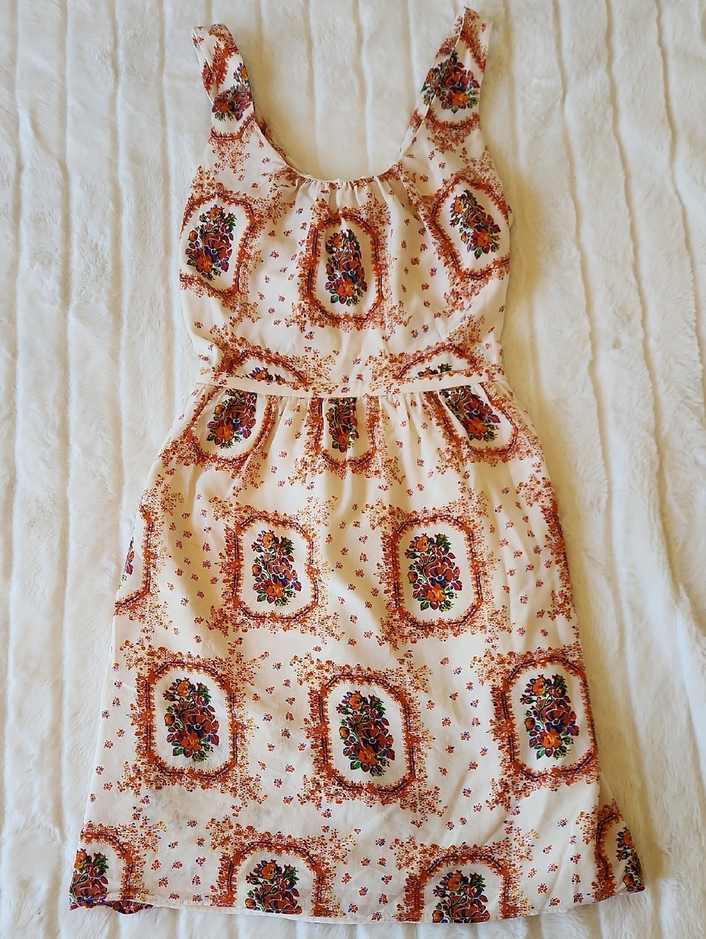 Madewell Cream Floral Medallion Sleeveless Dress